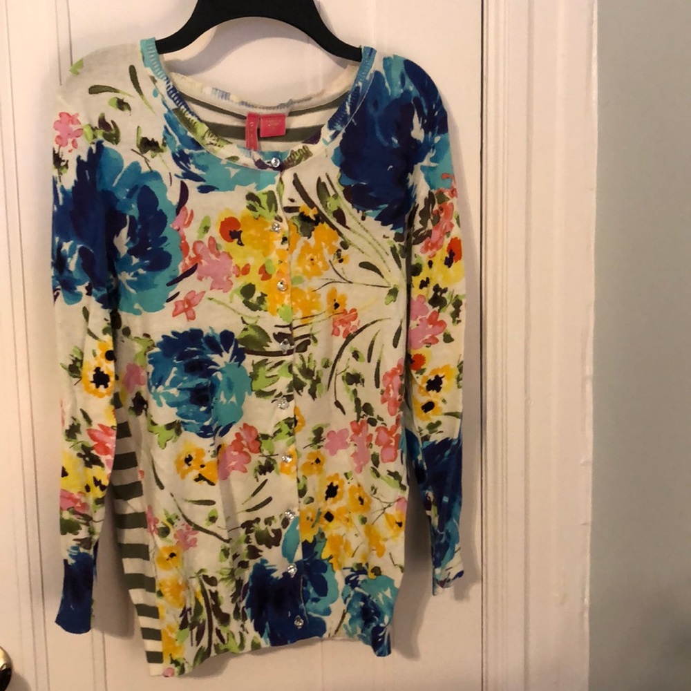 Floral cardigan with rhinestone buttons